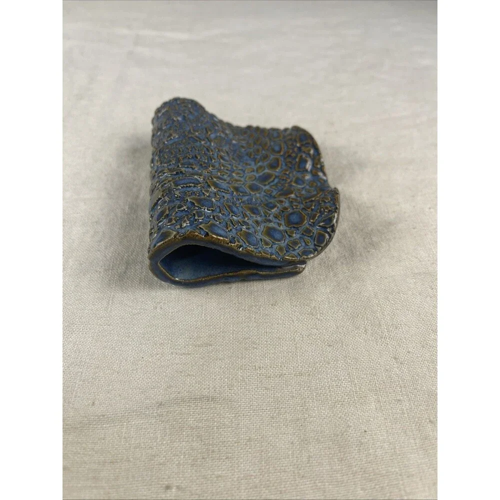 Handmade Studio Art Pottery Spoon Rest Ceramic Blue Bronze Reptile Sponge Holder